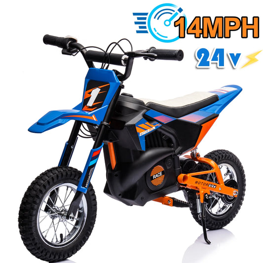 24V Powered Electric Dirt Bike for Kids, 250W Ride on Dirt Motorcycle, Twist Grip Throttle, Hand-Operated Rear Brake, Rear Wheel Suspension, Electric Dirt Motorcycle for Boys Girls 13+, Blue